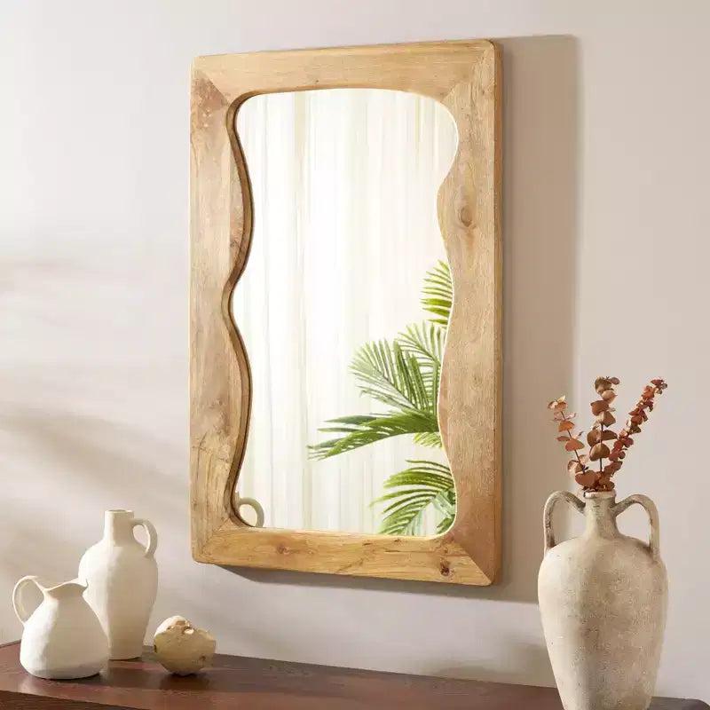 Wall Mirror 24 x 36, Natural Mango Wood Frame, Handcrafted Decorative Mirror