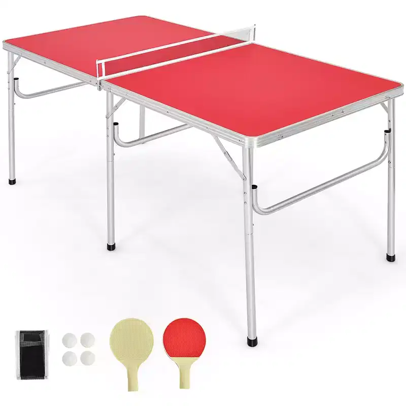Costway 60'' Portable Table Tennis Ping Pong Folding Table with Accessories Indoor Game Red/Blue