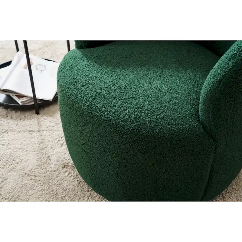 Green Chenille Swivel Barrel Chair with Metal Ring Base