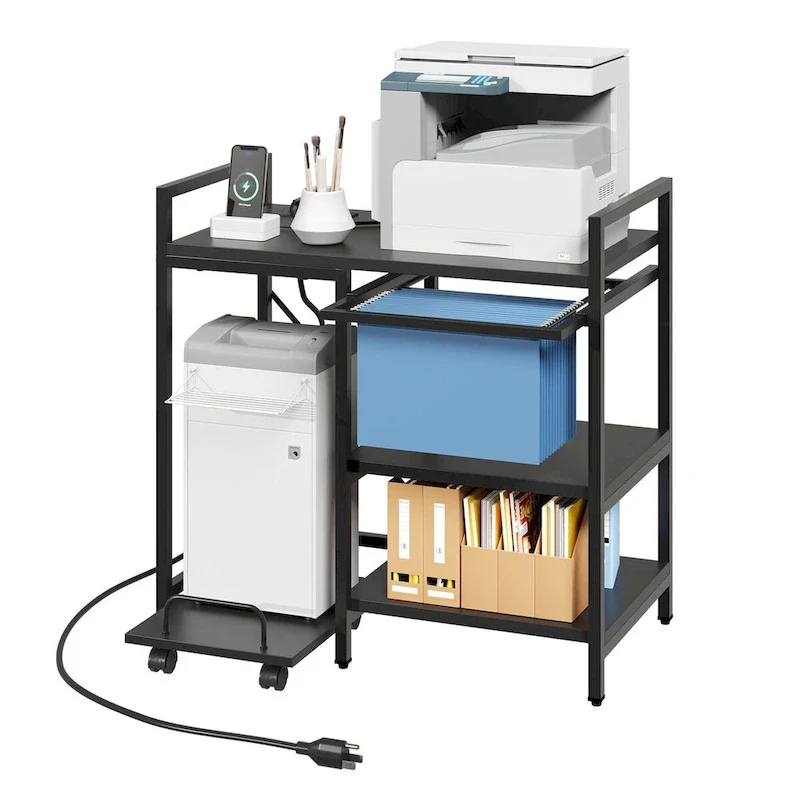 3-Shelf Printer Stand with Storage, Rolling Printer Table Machine Cart Organizer with Wheels