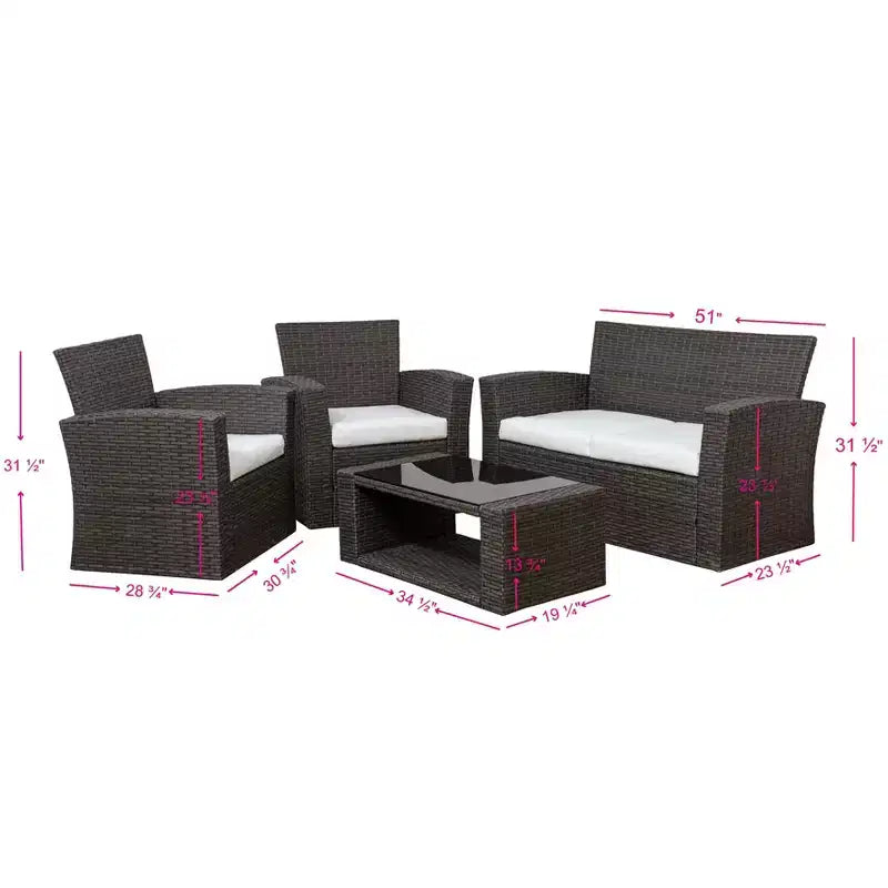 WestinTrends 4 Piece Outdoor Wicker Rattan Conversation Sofa set with Coffee table