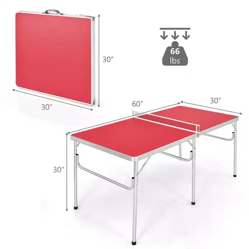 Costway 60'' Portable Table Tennis Ping Pong Folding Table with Accessories Indoor Game Red/Blue