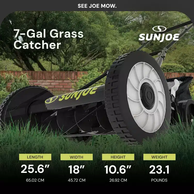 Sun Joe Manual Reel 18 Push Behind Lawn Mower with Grass Catcher, SUJ-MJ501M
