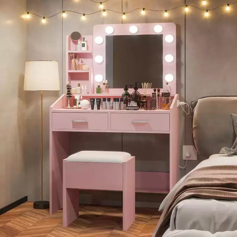 Vanity Desk with Mirror, Makeup Vanity with Cushioned Stool, 3 Lighting Modes Adjustable Brightness