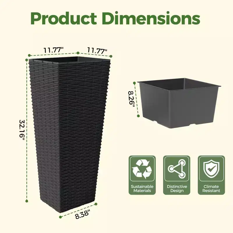 GustoWave 2 Pack Large Planters for Indoor Plants, Outdoor 32 inch Tall Tree Planter with Drainage Holes, Plant Pots with Removable Insert Bucket