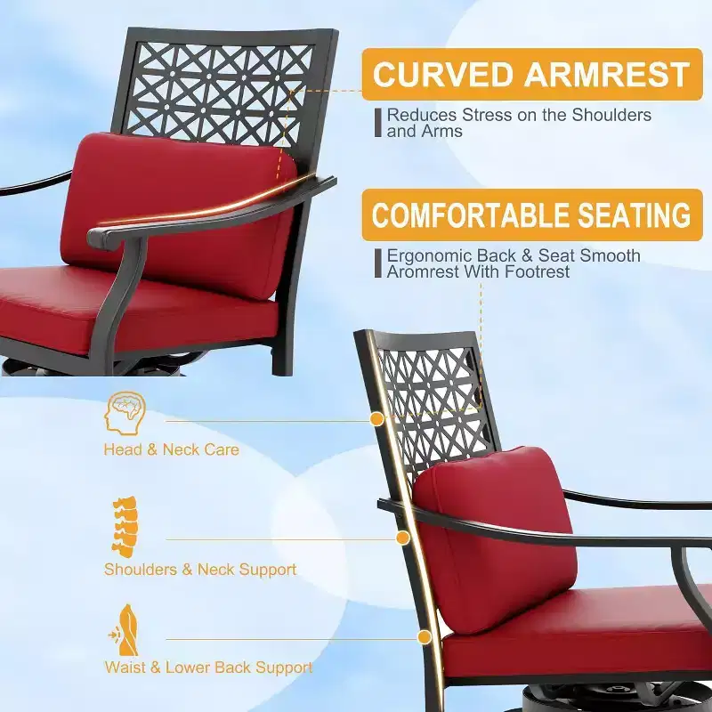 Acekool 2-Pack Outdoor Swivel Bar Stools with Cushions, 360 Rotating Counter Height Patio Chairs with Armrest & Backrest