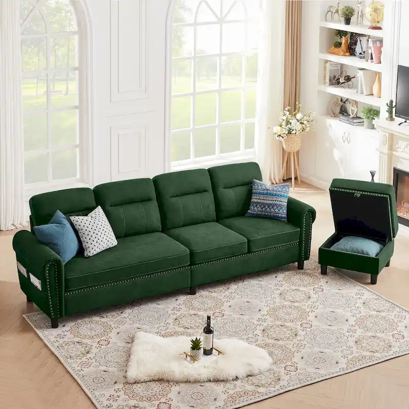 106.69 4 Seater L Shaped Reversible Sectional Sofa with Side Storage Bags