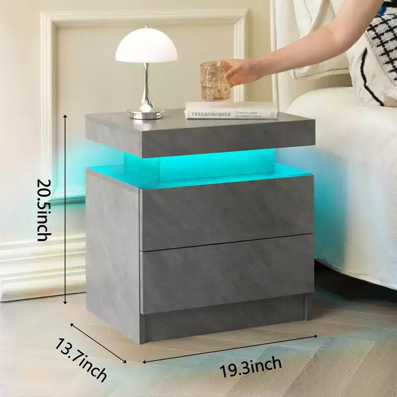 Nightstand Bedside Table with 2 Drawers Modern End Side for Bedroom Deep Gray