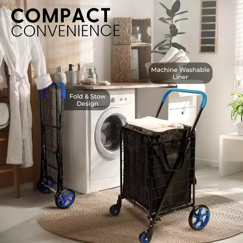Small Foldable Shopping Cart with Removable Liner - Blue
