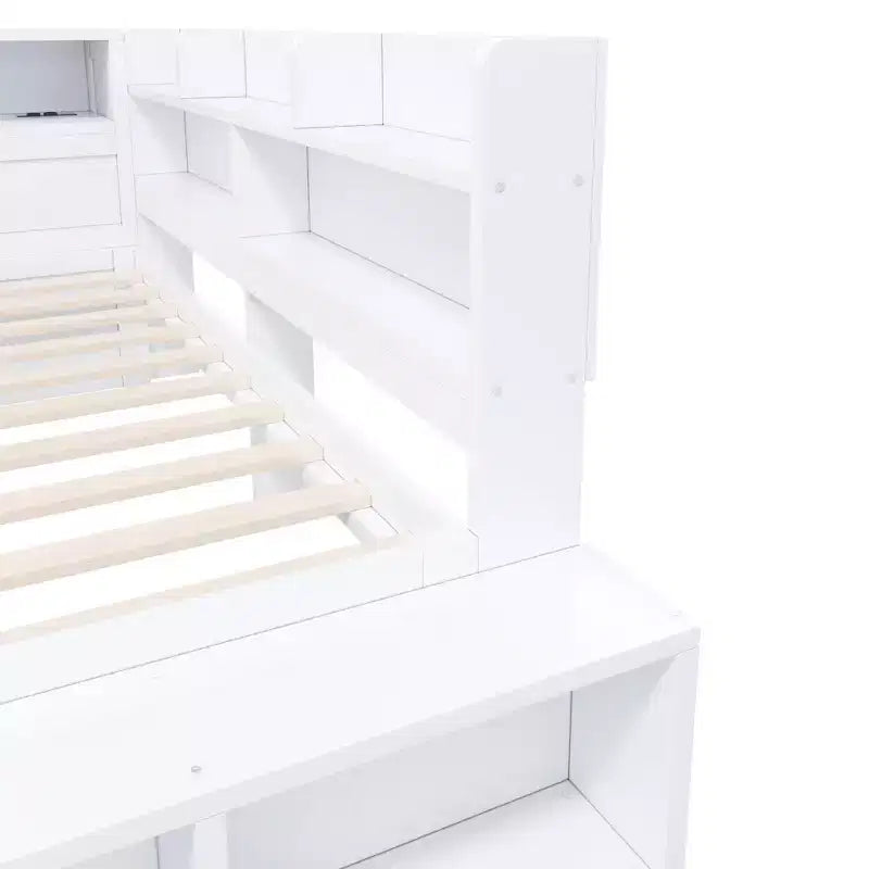 Full Daybed Frame, Solid Wood Daybed with Storage Cabinets and Shoe Cabinet