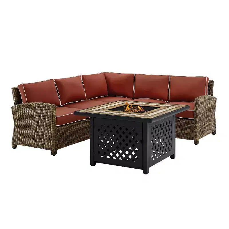 Bradenton 4pc Outdoor Wicker Sectional Set with Fire Table - Crosley