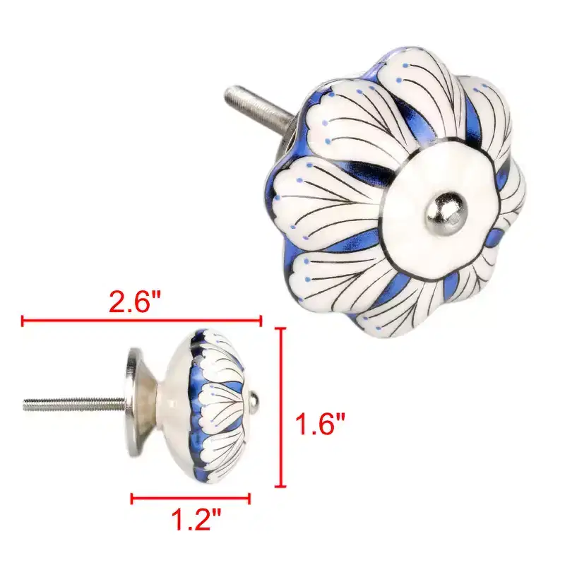 Unique Bargains Hand Painted Ceramic Door Wardrobe Cabinet Knobs 1.6 Inch Blue 1 Pc