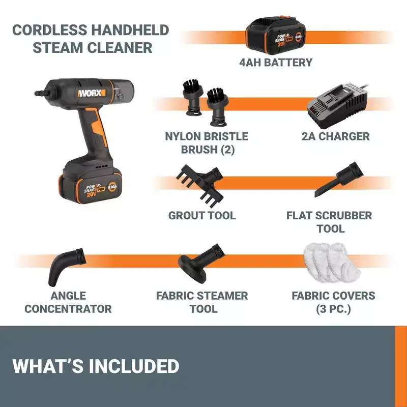 Worx WX770L 20V SteamStorm Battery Powered Cordless Handheld Steam Cleaner