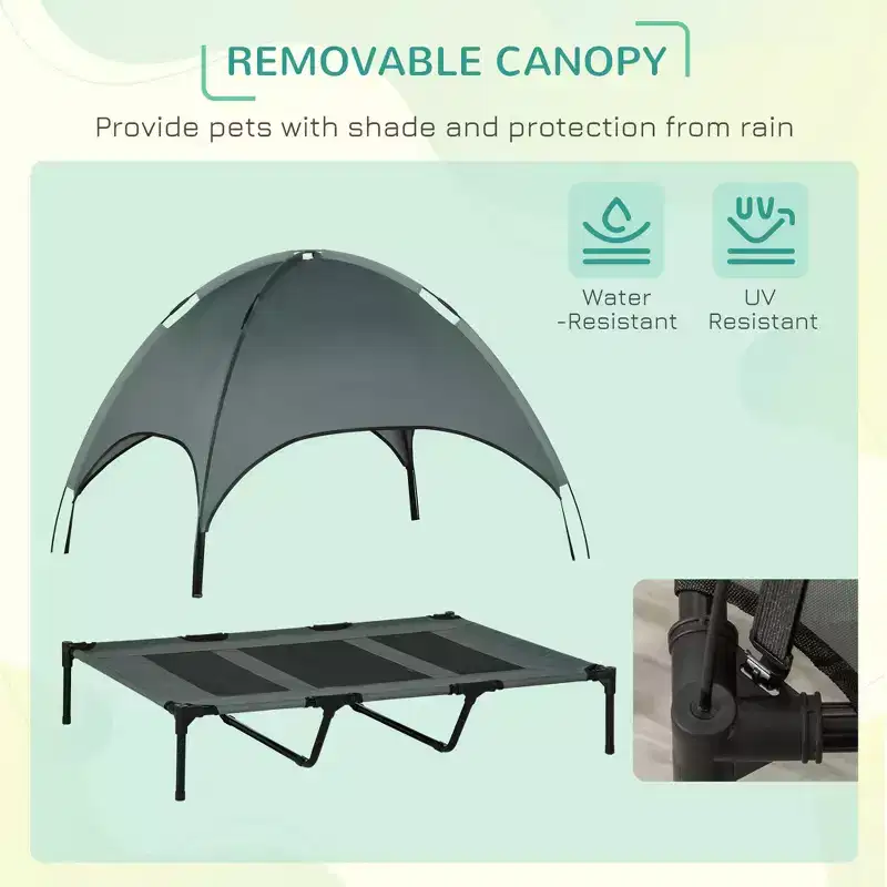 Skyzone 4836 Foldable Elevated Dog Cot with UV-Protective Canopy, Breathable Cooling Pet Bed