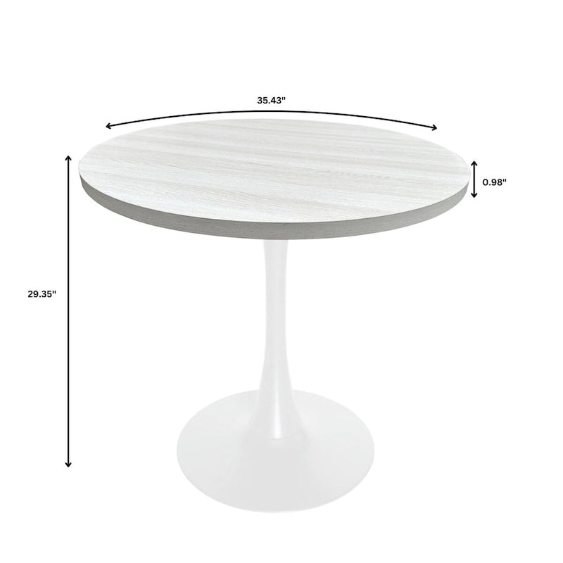 36 in. Round Dining Table for 4 with MDF Top and White Iron Base