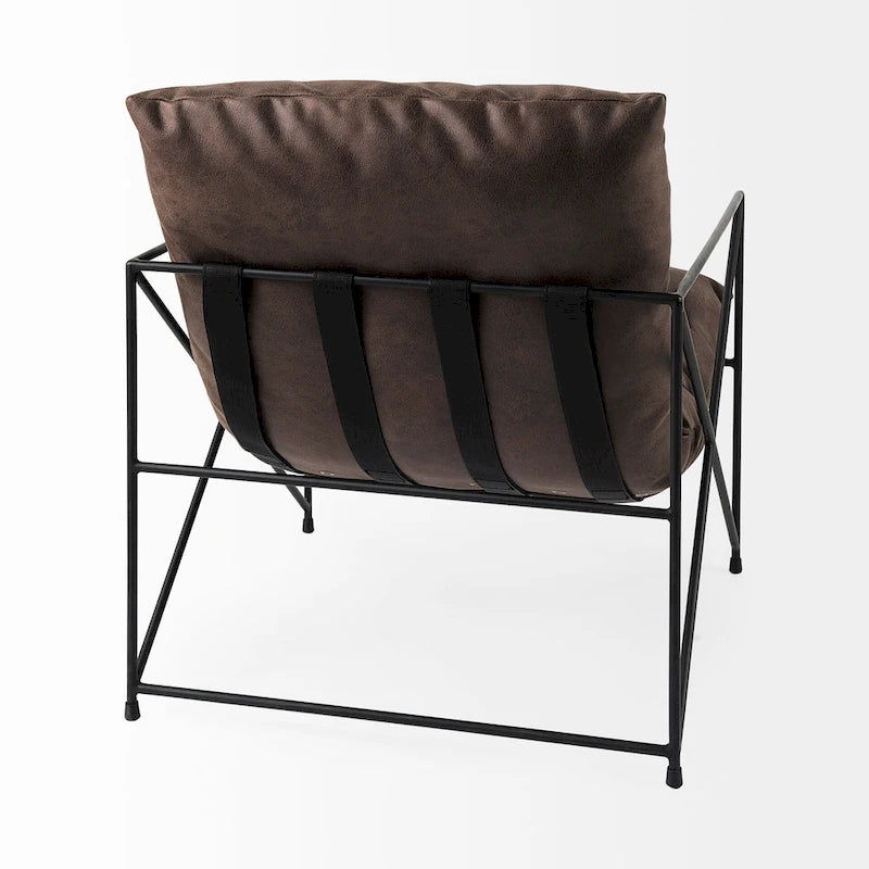 Faux Leather Accent Chair – Brown / Black, Modern Style, X-Frame Metal Legs, Seats 1