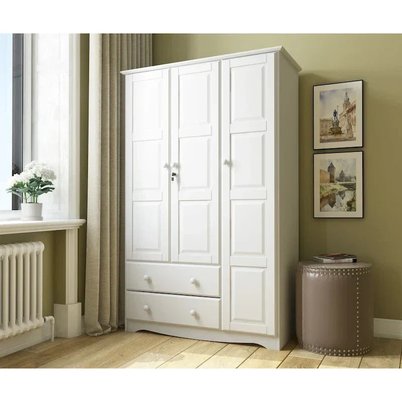 3-Door Wardrobe Armoire - White/Mocha/Java - Solid Wood