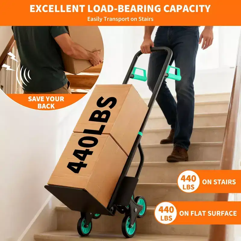 Stair Climbing Hand Truck, Heavy Duty Folding Dolly Cart with 6 Wheels, 440Lbs Capacity, Moving Dolly