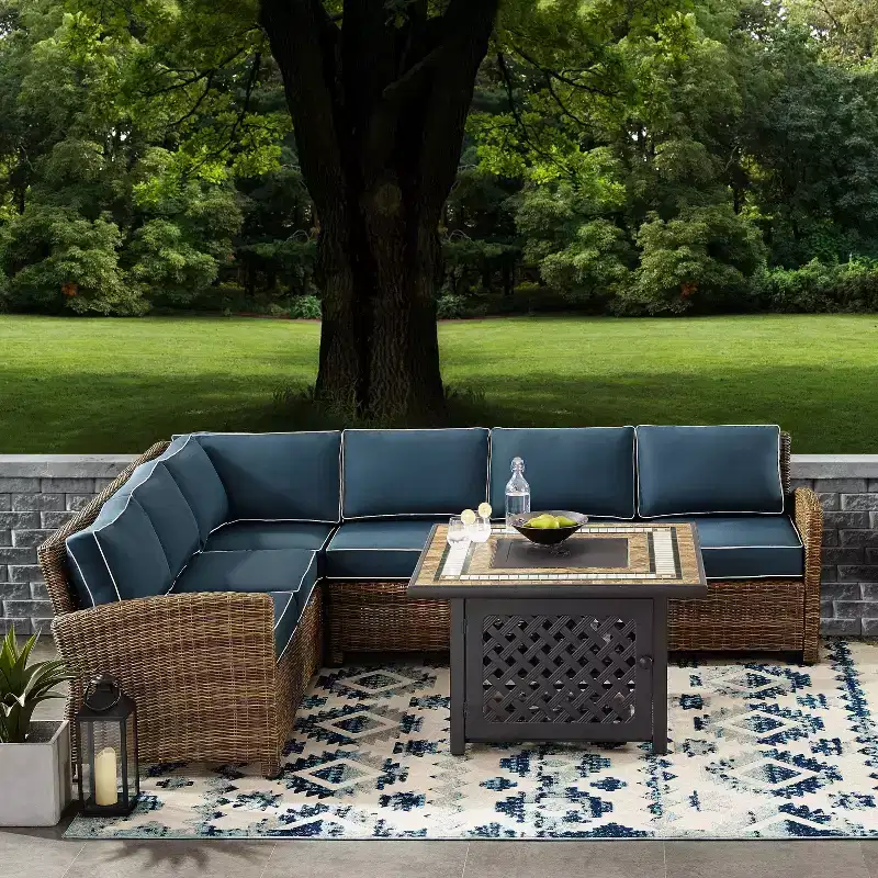 Bradenton 5pc Outdoor Wicker Sectional Set with Fire Table - Crosley