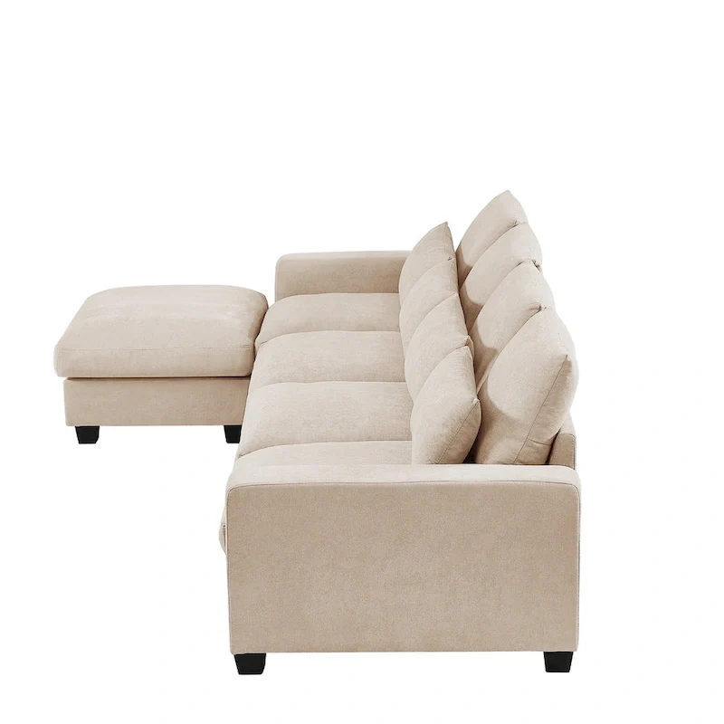 L-Shape Sectional Sofa with Reversible Chaise and Feather-Filled Cushions