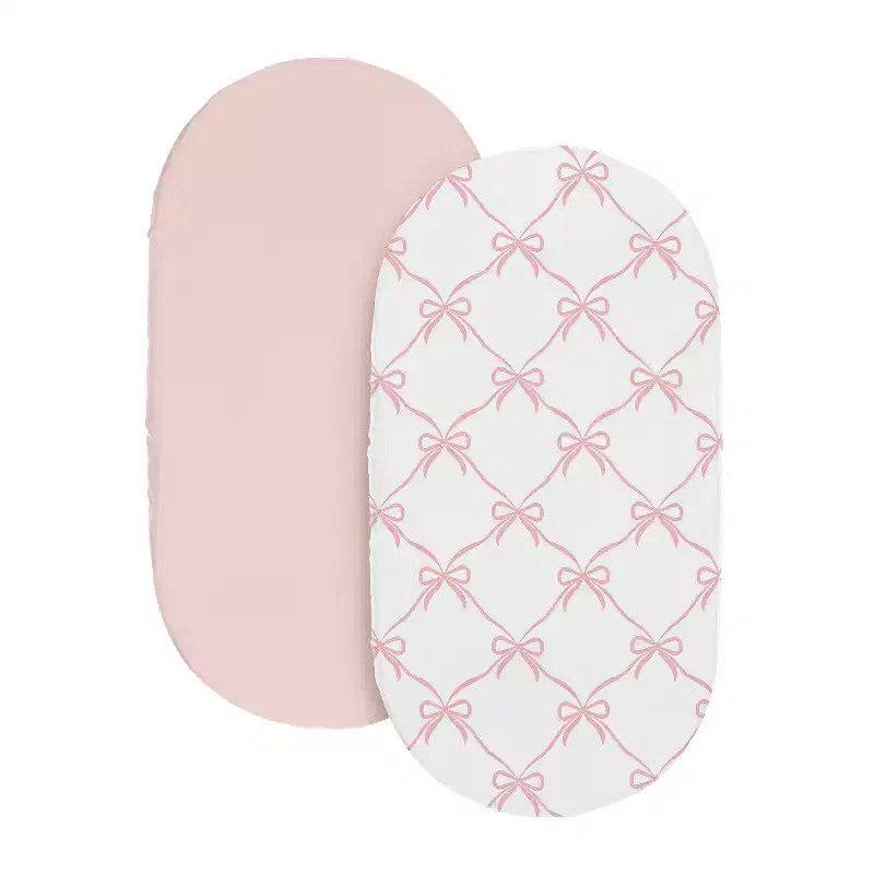 Sweet Jojo Designs Girl Baby Bassinet Fitted Sheets Set Ballerina and Ballet Bows Pink and White 2pc