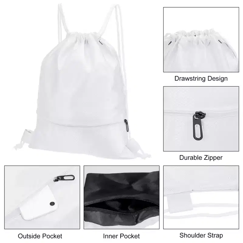 Unique Bargains Waterproof Adjustable Zip Pocket Drawstring Backpack Bags for Women Men