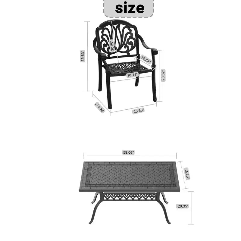 5-Piece Rectangular Cast Aluminum Patio Dining Set for Outdoor Backyard Garden Deck Poolside with Cushions