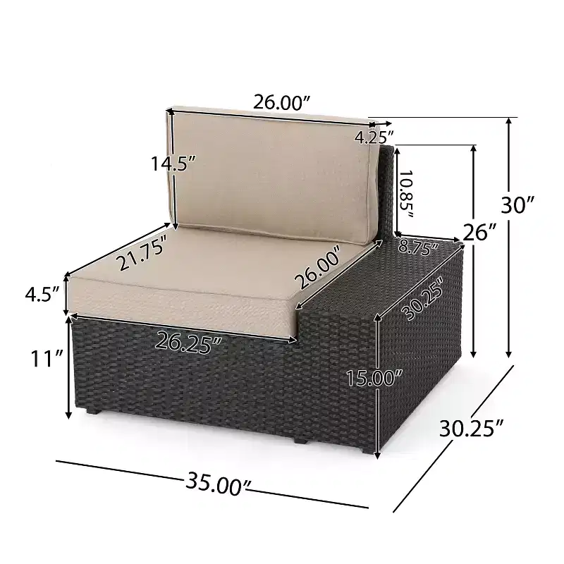 GDFStudio Felicity Outdoor Wicker 7 Seater Sectional Sofa Chat Set with Cushions