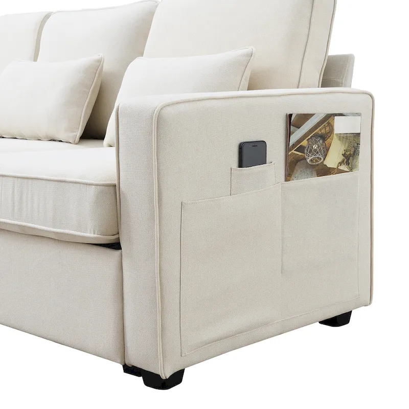 114.2 Upholstered Sofa with Console, Cup Holders and USB Charging