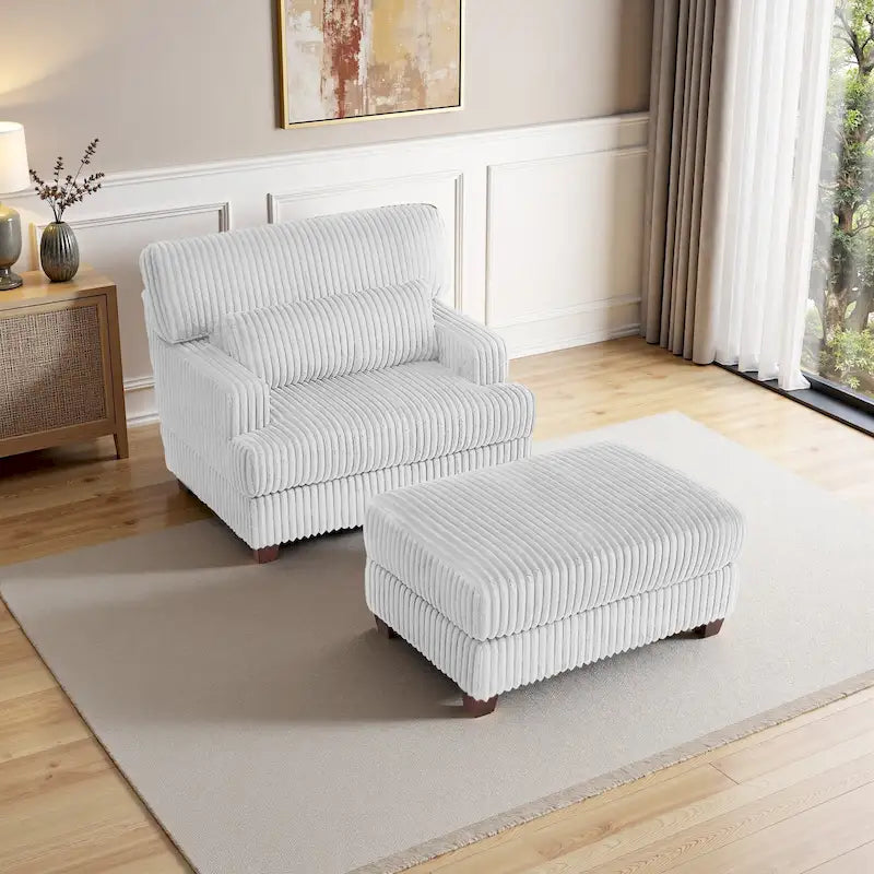 Modern Oversized Plush Corduroy Chaise Lounge Chair with Ottoman