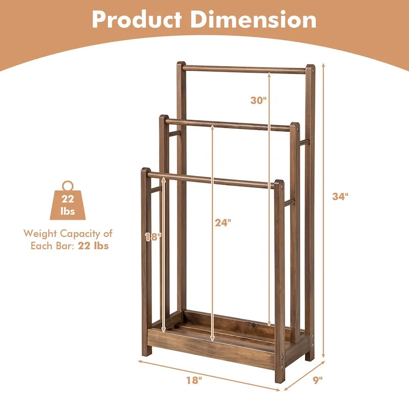 3-Bar Freestanding Towel Rack w/ Bottom Storage Shelf