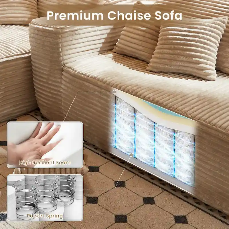 HOOOWOOO Modular Couch Plush Corduroy Sectional Sofa with Pillows