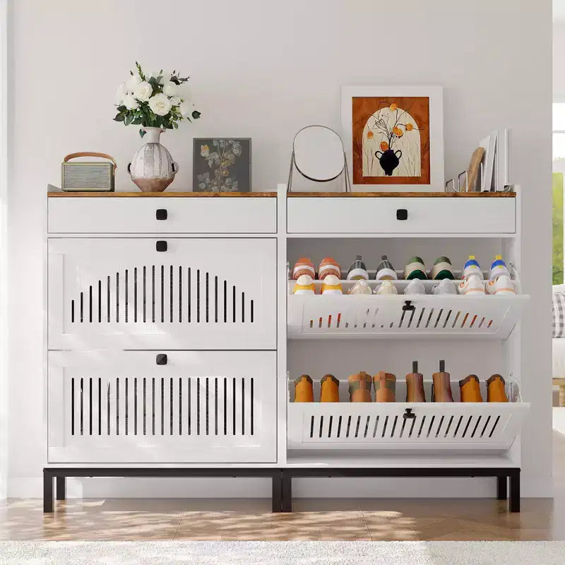 Shoe Storage Cabinet with 2 Flip Drawer, Shoes Organizer with with Top Drawer, Adjustable Shoe Rack