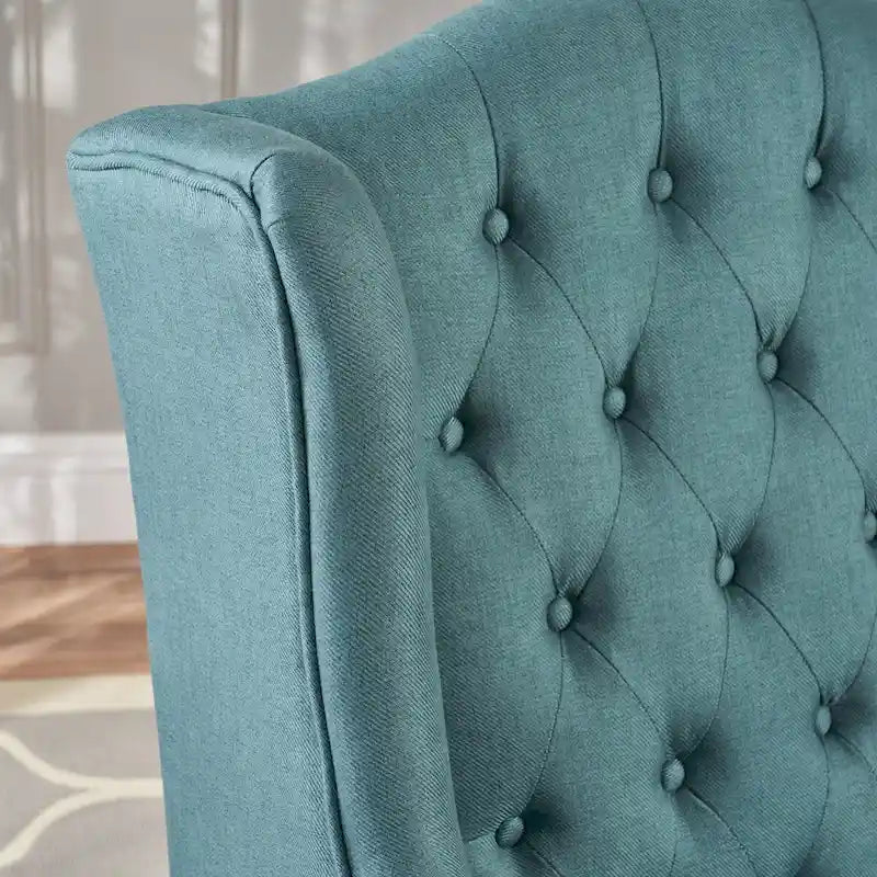 Upholstered Wingback Chair – Blue / Navy / Silver / Green, Button-Tufted Diamond Stitch, Birch Legs, Seats 1