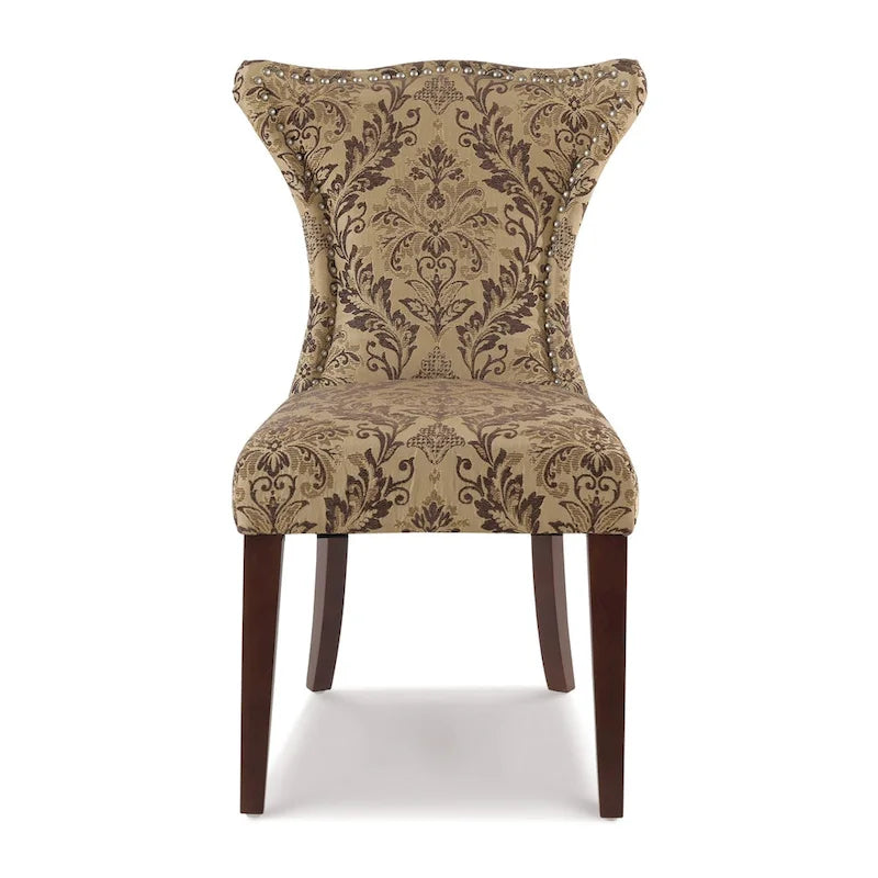 Armless Upholstered Dining Chair – Off-White Floral / Gold Floral / Moss Green / Jet Black / Brown Floral / Midnight Blue, Curved Back, Nailhead Trim, Seats 1