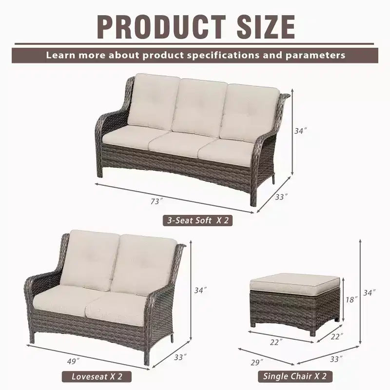 UPTIOT 6 Pieces Outdoor Wicker Sectional Sofa