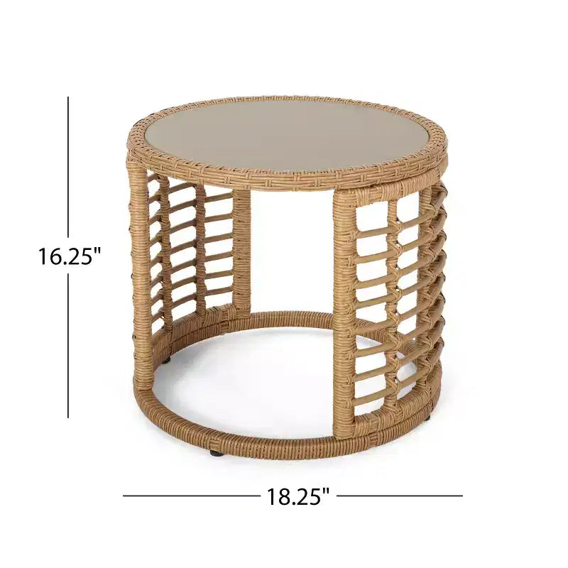 Christopher Knight Home Specter Outdoor Wicker and Tempered Glass 3 Piece Chat Set with Cushion, Light Brown/Beige