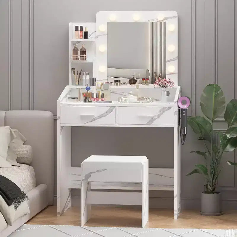 Vanity Desk with Mirror, Makeup Vanity with Cushioned Stool, 3 Lighting Modes Adjustable Brightness