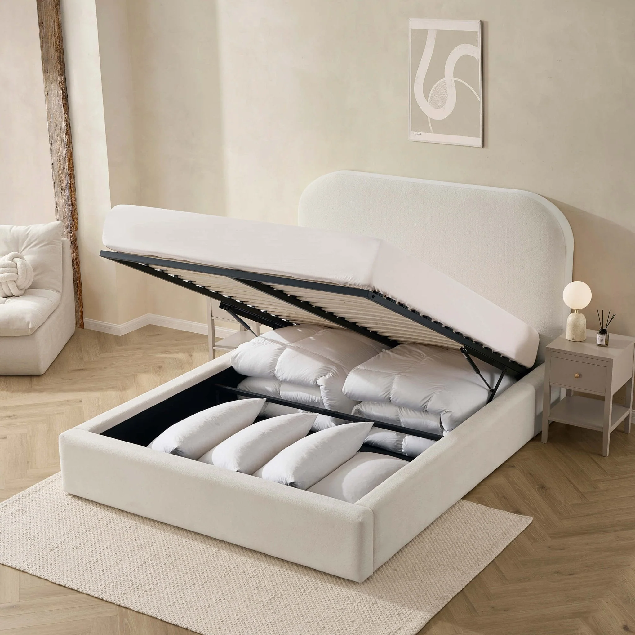 Storage Bed - Teddy Cream