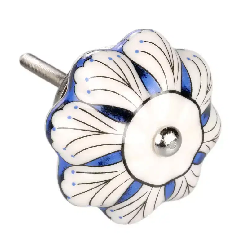 Unique Bargains Hand Painted Ceramic Door Wardrobe Cabinet Knobs 1.6 Inch Blue 1 Pc
