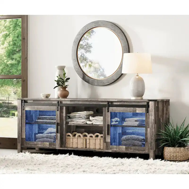 3-Sided Glass Electric Fireplace Insert – Gray & Blue Light / Black, Freestanding or Insert, 18 or 36 Inch