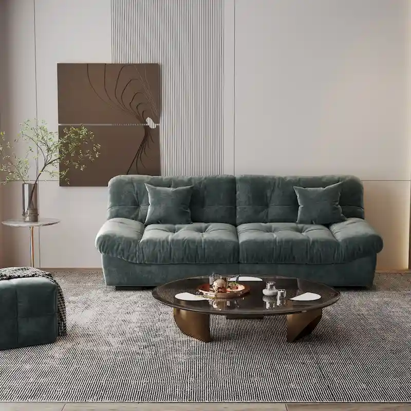 Modern Sanded Velvet Cloud Loveseat Sofa Sectional Couch for Living Room