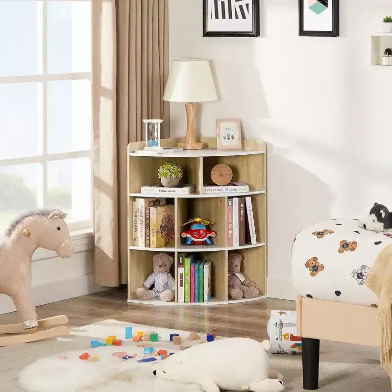 VECELO Corner Cabinet, 3-Tier Cube Storage Organizer, Triangle Bookcases with 8 Cubbies
