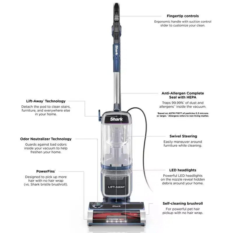 Shark Lift-Away with PowerFins HairPro and Odor Neutralizer Technology Upright Vacuum LA486 12" Cleaning Path