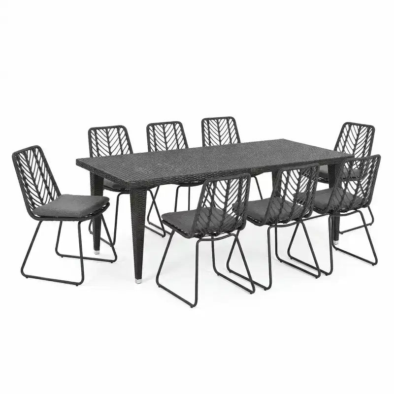 Christopher Knight Home Deja 9 Piece Patio Transitional Iron Rattan Dining Set with Cushions