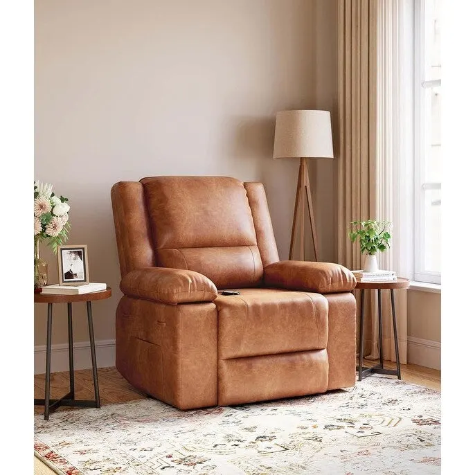 Faux Leather Power Lift Recliner, Heat & Massage, 1-Person �� Cognac / Coffee / Tan / Grey / Beige