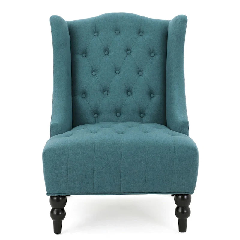 Upholstered Wingback Chair – Blue / Navy / Silver / Green, Button-Tufted Diamond Stitch, Birch Legs, Seats 1