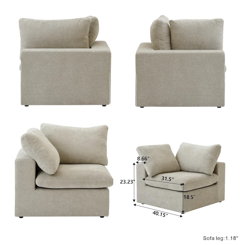Large Down Filled Corner Sectional Sofa Couch with Ottoman for Living Room Set