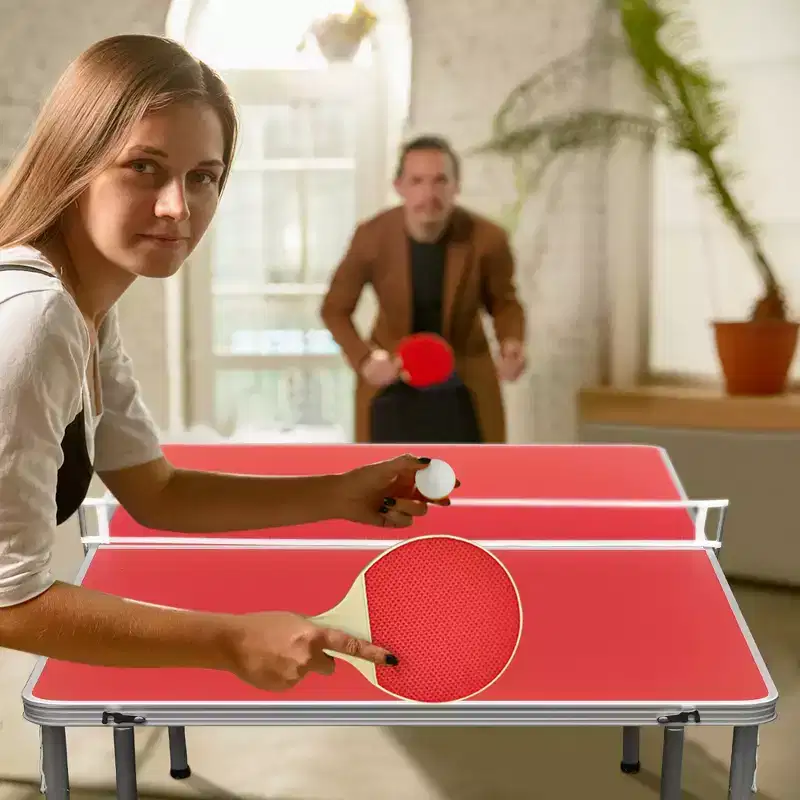 Costway 60'' Portable Table Tennis Ping Pong Folding Table with Accessories Indoor Game Red/Blue