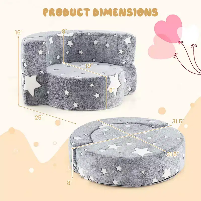 Costway Kids Plush Couch with Machine Washable Flannel Cover Soft Sponge Padding